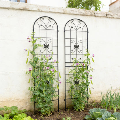 Metal Garden Trellis, 86.7x19.7in, Arched Design with Butterfly Decor for Climbing Plants