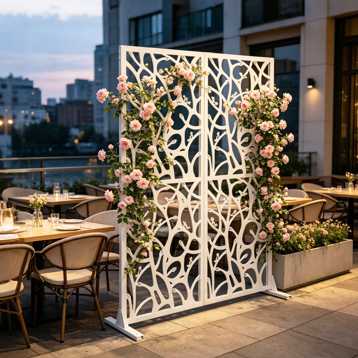 Metal Privacy Screen, Tree & Bird Cutout Design, Standing