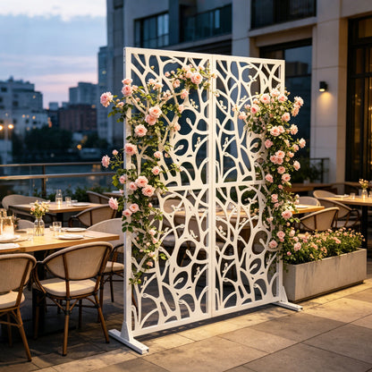 Metal Privacy Screen, Tree & Bird Cutout Design, Standing
