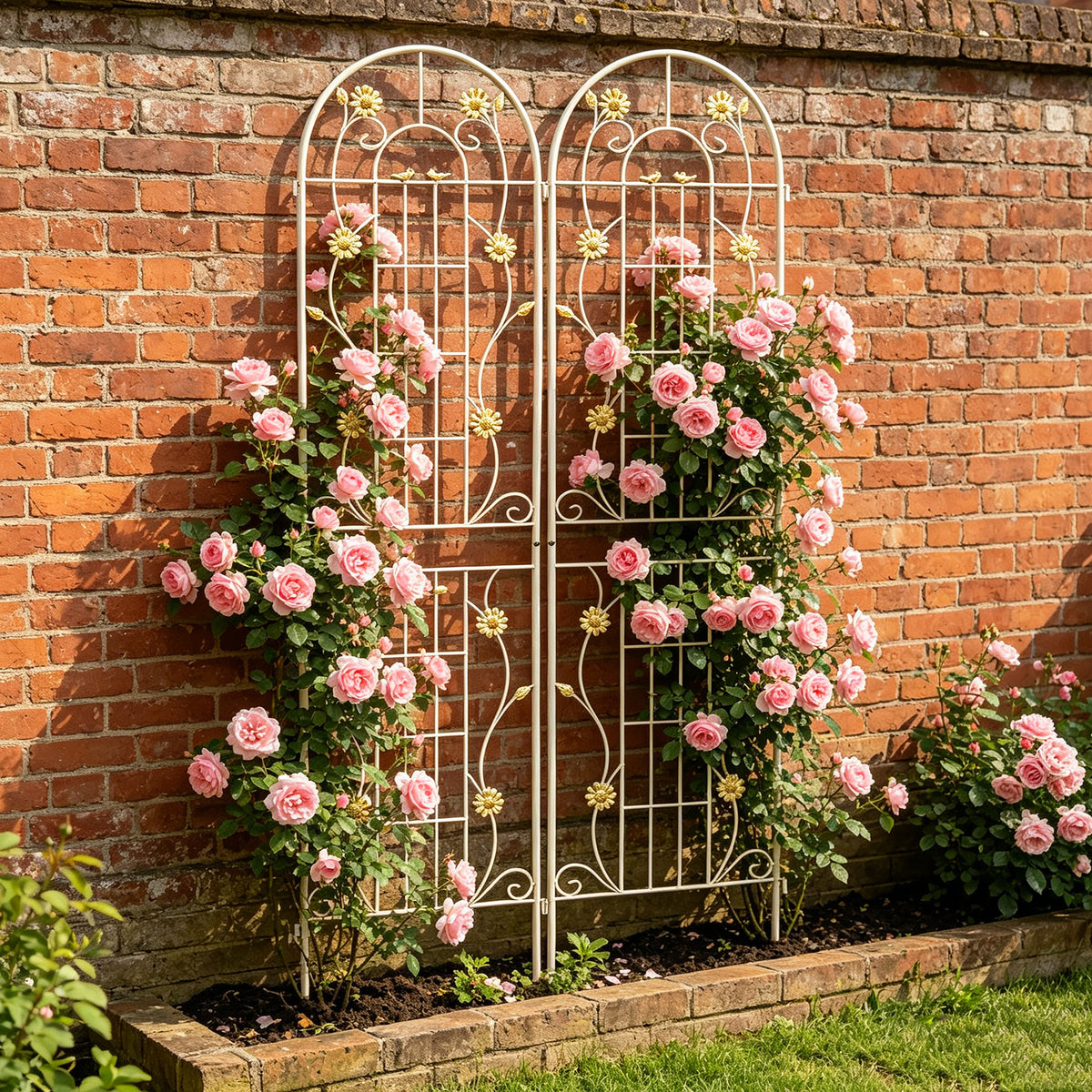 Metal Garden Trellis, 86.7x19.7in, 2-Pack with Daisy & Bird Decor for Climbing Plants