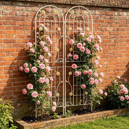 Metal Garden Trellis, 86.7x19.7in, 2-Pack with Daisy & Bird Decor for Climbing Plants