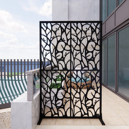 Metal Privacy Screen, Tree & Bird Cutout Design, Standing