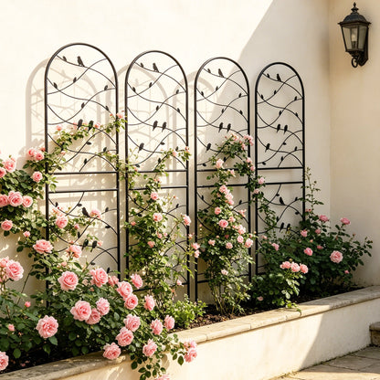 Metal Garden Trellis, 71x19.7in, with Bird & Vine Decor for Climbing Plants