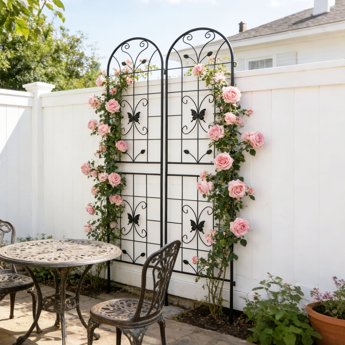 Metal Garden Trellis, 2-Pack, with Butterfly Decor