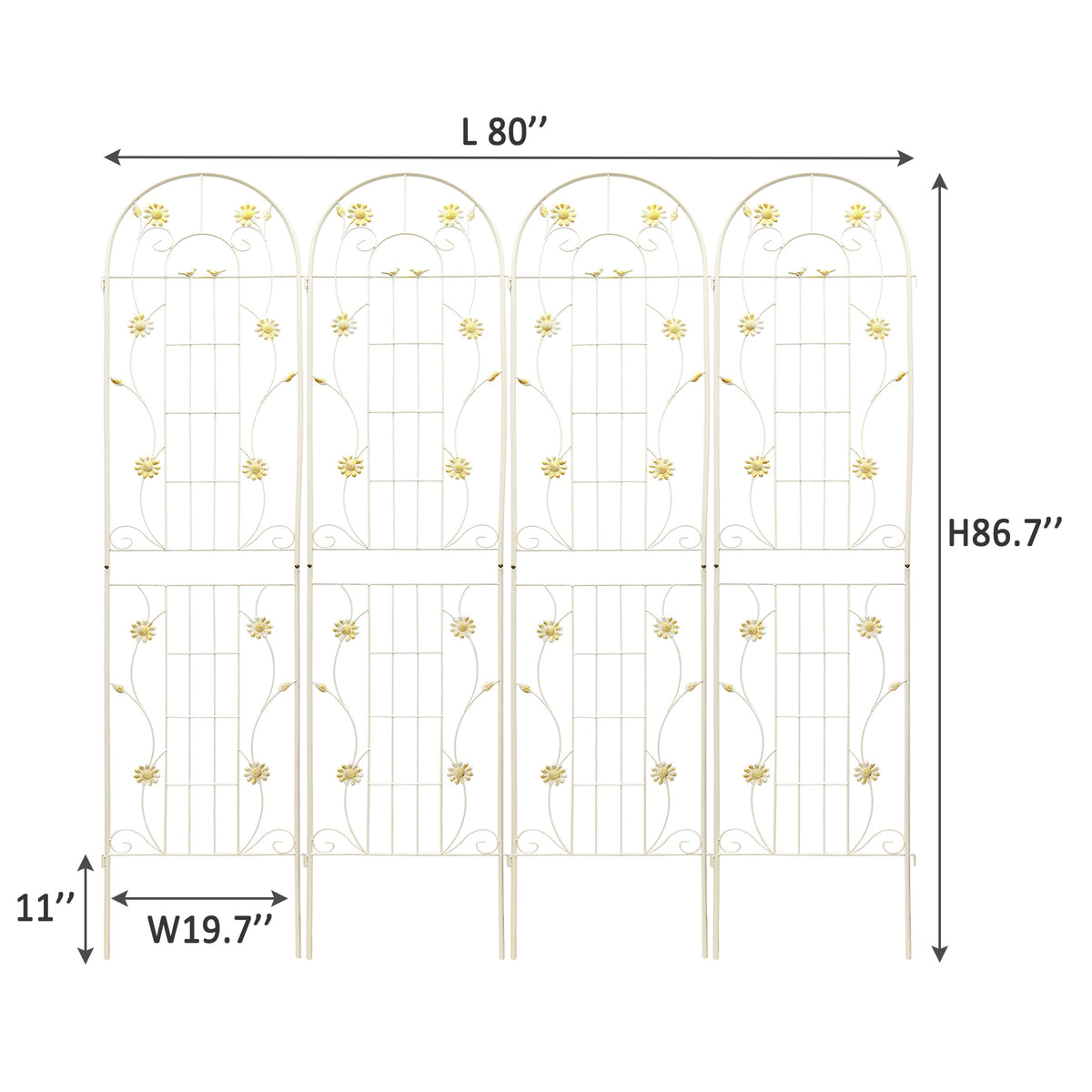 Metal Garden Trellis Dimensions - 4-Pack – 80"W x 86.7"H
