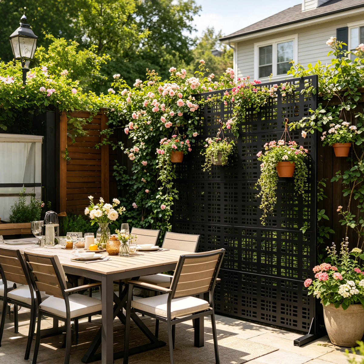 Metal Garden Privacy Screen, 72x43.3in, Grid Panel Design for Patio & Garden