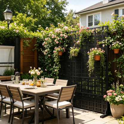 Metal Garden Privacy Screen, 72x43.3in, Grid Panel Design for Patio & Garden