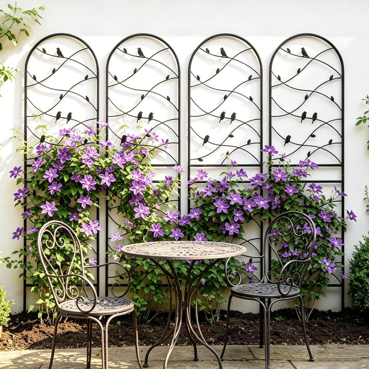 Metal Garden Trellis, with Bird & Vine Decor for Climbing Plants,Classic Black