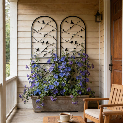 Metal Garden Trellis, 2-Pack, with Bird & Vine Decor for Climbing Plants