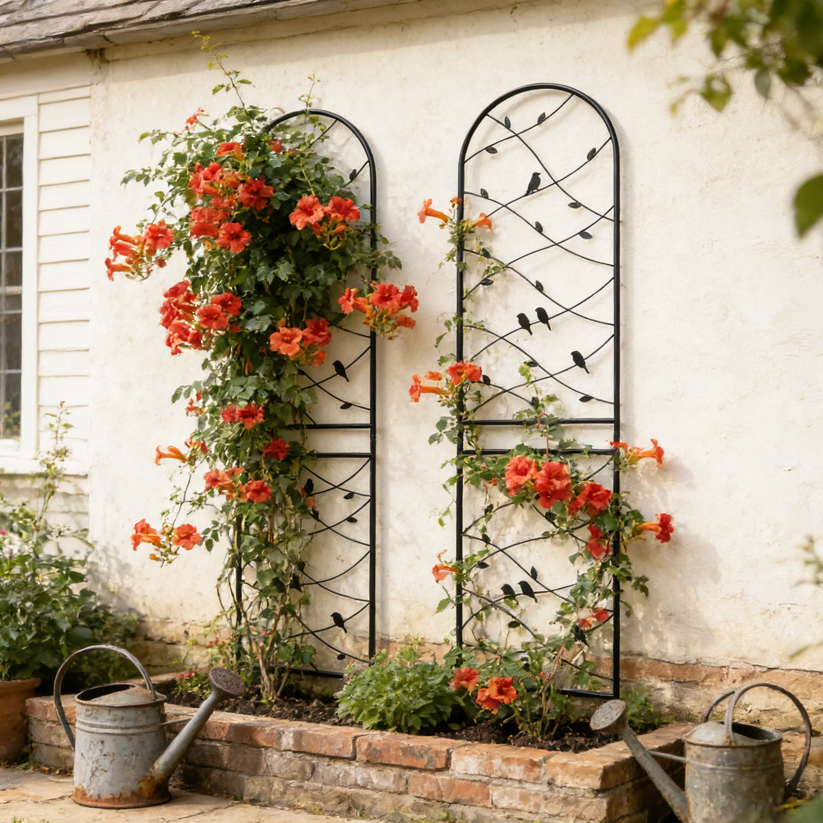 Metal Garden Trellis, 2-Pack, with Bird & Vine Decor for Climbing Plants