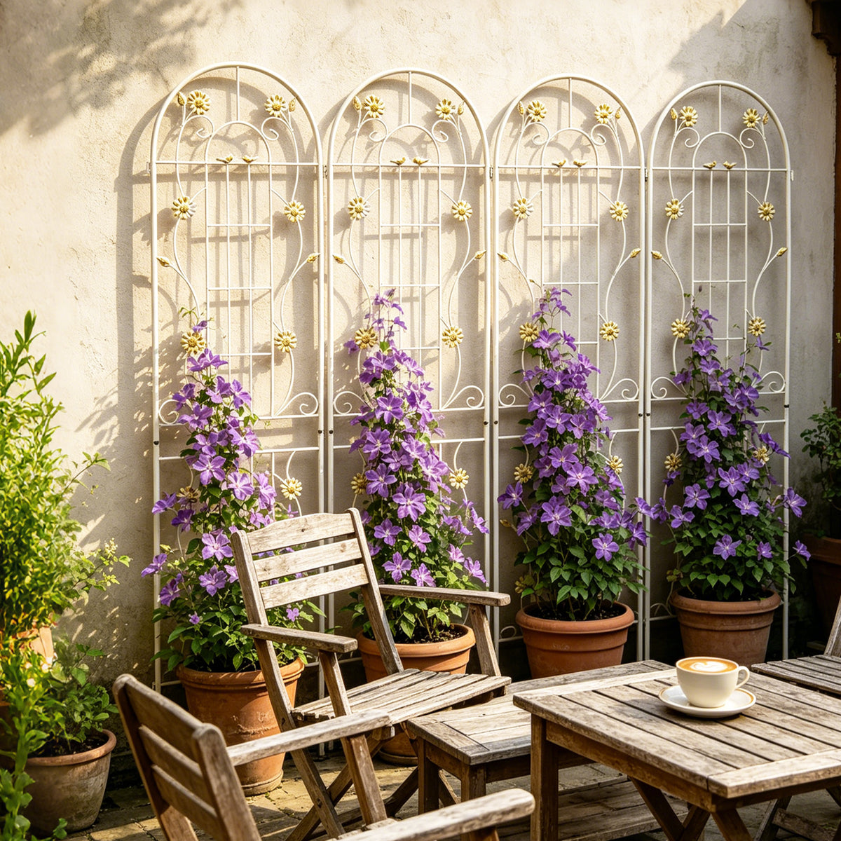 Metal Garden Trellis with Daisy & Bird Decorations, Rust-Resistant
