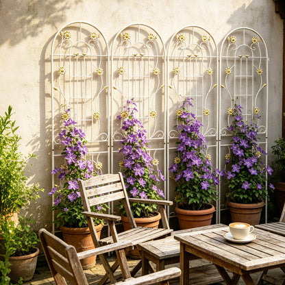 Metal Garden Trellis with Daisy & Bird Decorations, Rust-Resistant
